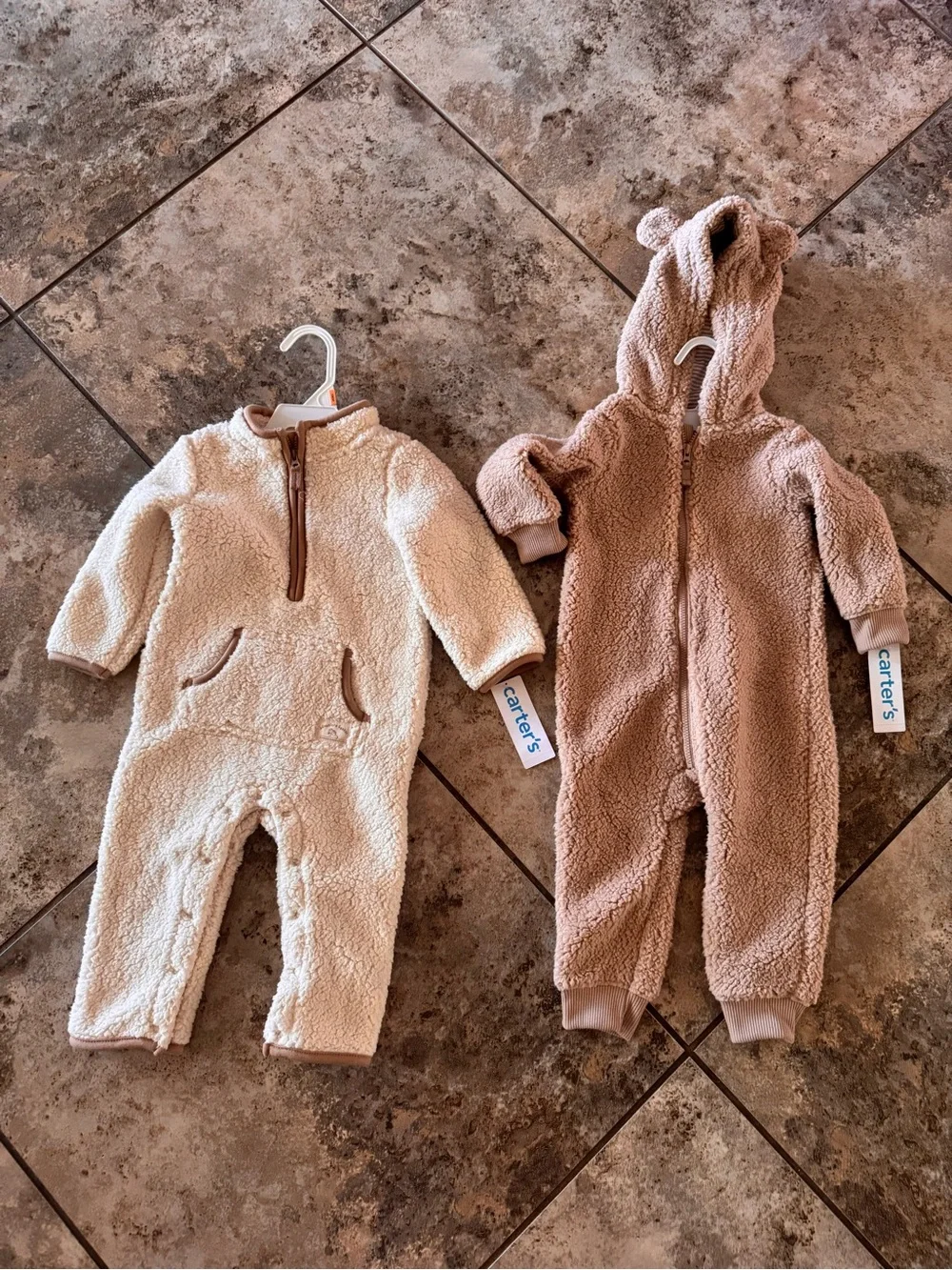 NWT Bundle of (2) baby toddler boys Baby Sherpa Jumpsuits. Size 12 months